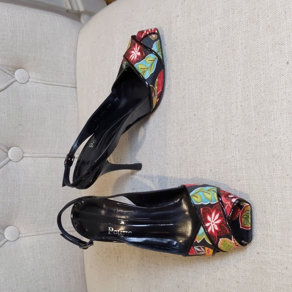 Poletto Floral Fabric Slingback open toe heels - Picture 1 of 7